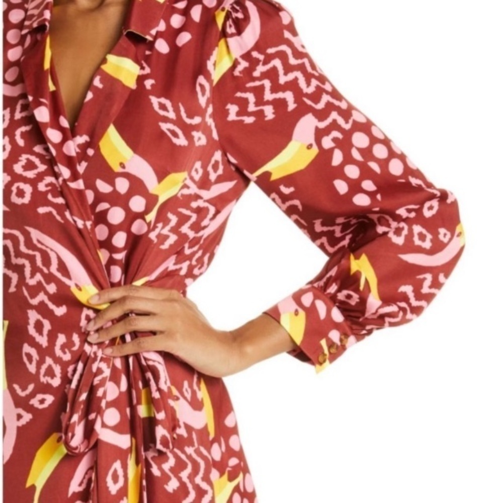 FARM RIO NWT Toucanissimo Long Sleeve Print Wrap Dress Sz Small Maximalist NEW - Picture 3 of 16